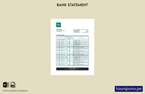 listo para imprimir plantilla de Excel de extracto bancario HBL de Maldivas